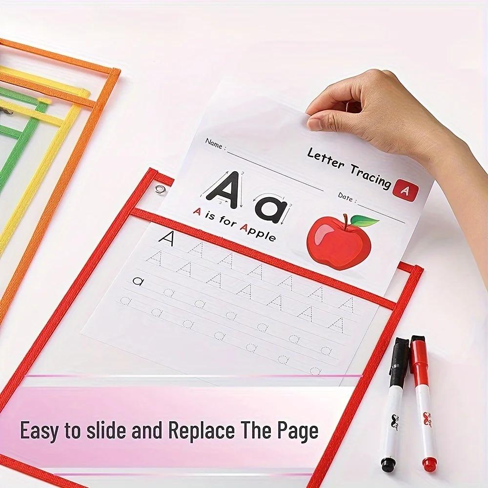 6 Pack Reusable Dry Erase Pockets Sleeves Colorful Dry Erase Pocket Sleeves for School Office Sheet Protector