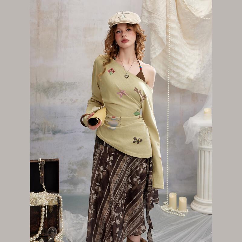 unifree Retro Mosaic Print Beaded T-Shirt Set