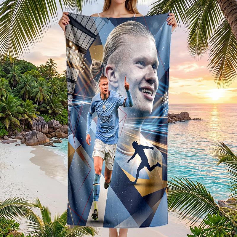 Erling Haaland Druck Schnelltrocknendes Strandtuch Mikrofaser Saugfähig Tragbares Reise-Badetuch