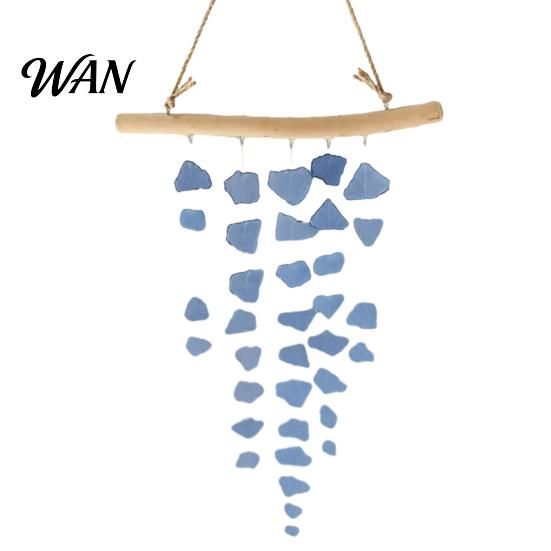 Nautical Wind Chime Sea Glass Chime, Handmade Driftwood Coastal Beach House Hanging for Home Window Decor Colorful небесно-голубой