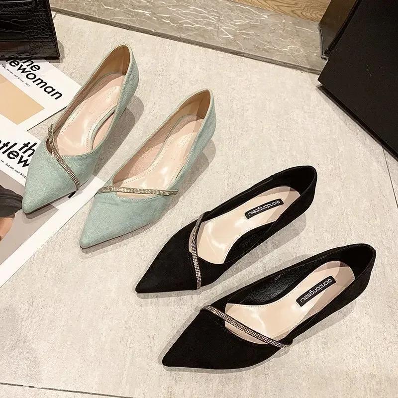Fashion Four Seasons Women's Suede High Heels 2024 New Pointed Stiletto Fashion Sexy Black Wedding Shoes Office Lady Shoes