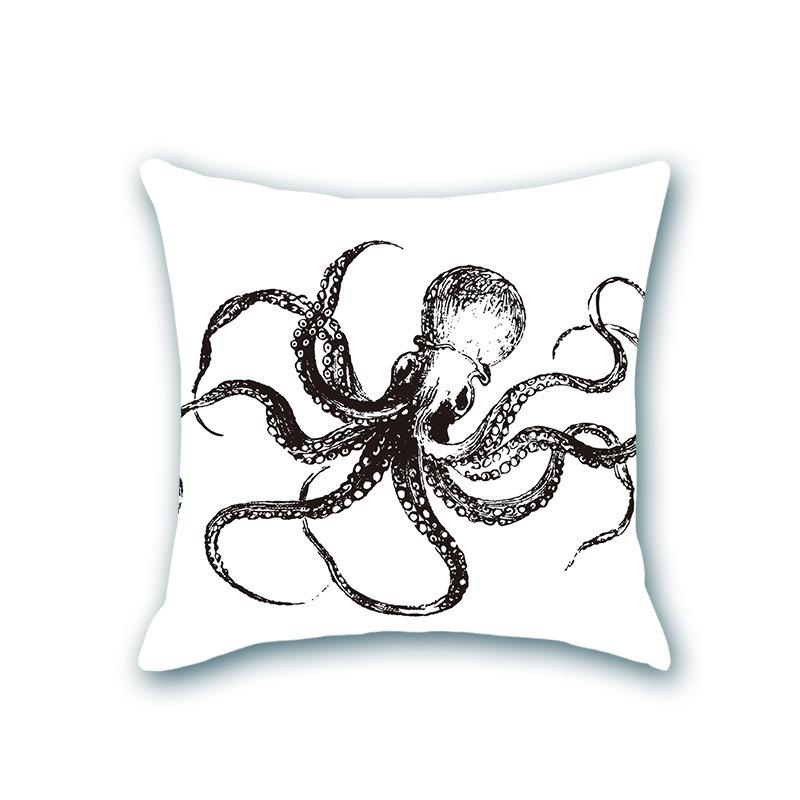Retro Ocean Series Imitation Super Soft Pillow Cover Octopus Starfish Cushion Sofa Nap Bedside Pillow