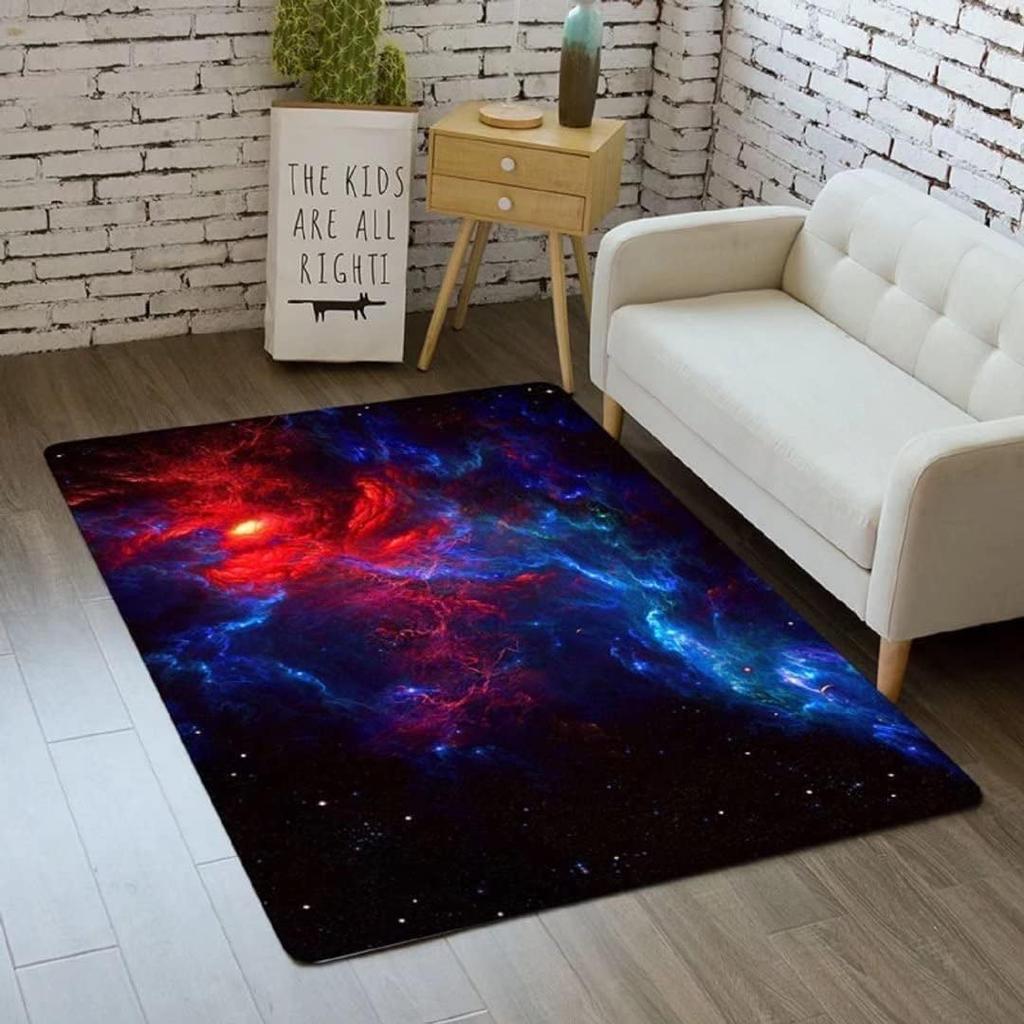 3D Galaxy Area Rug Outer Space Kitchen Floor Mat for Kids Boy Bedroom Non-Slip Nursery Crawling Carpet Dining Room Playroom Pads