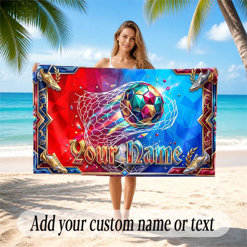 Soccer Theme Beach Towel Personalized Custom Name & Text Soft Quick Dry Beach Towel for Swimming Travel