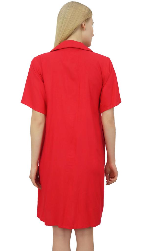 Bimba Women's Nightwear Beige Shirt Short Sleeve Dress With Pockets