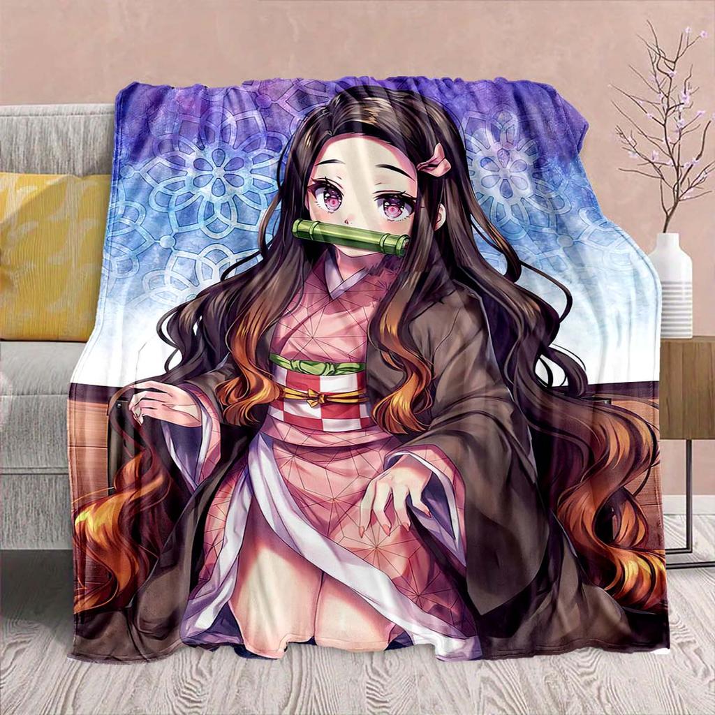 Demon Slayer Anime Flannel Blanket - Soft Warm Perfect for Sofa, Bedding Camping Travel Office Home Decor 