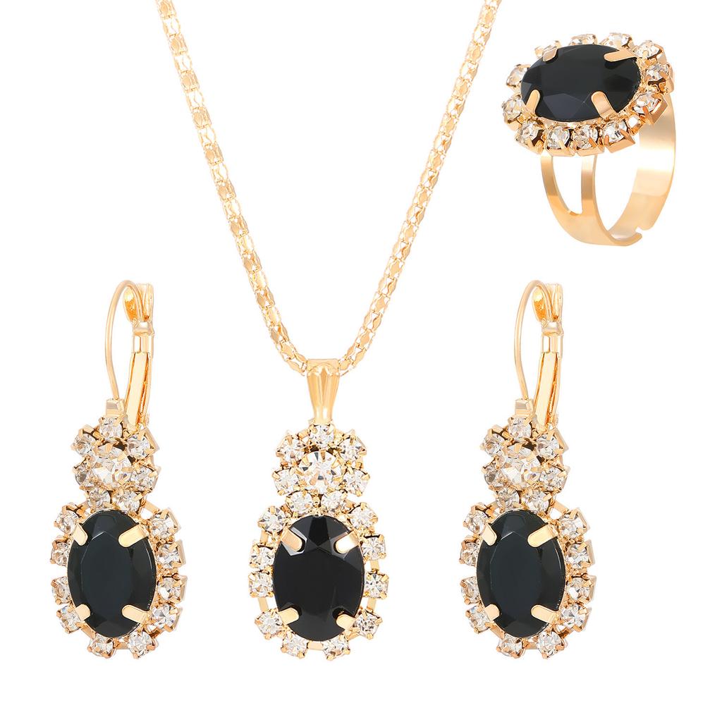 3Pcs Copper Oval Cut Cubic Zirconia Necklace Earrings Rings Set Trendy Banquet Daily Date Zircon Set Gift for Women Girls Her