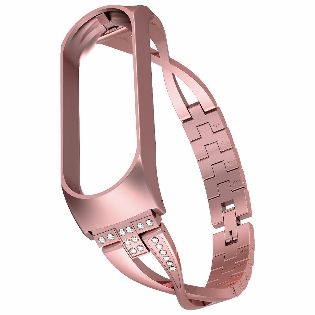 X-Shaped Design Aluminum Alloy Jewelry Wristband Bling Diamond Metal Strap for Xiaomi Mi Band 6/5