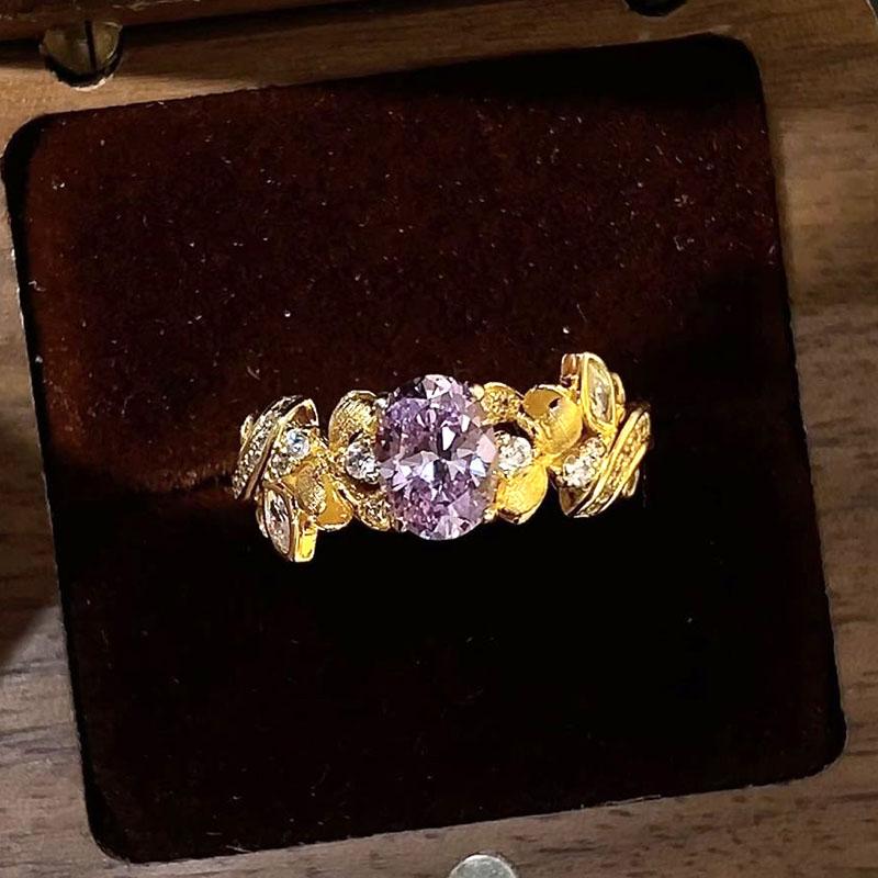 Vintage Palace Style Purple Zircon rings for women Light Luxury Exquisite flower ring Wedding Party Fine  adjustable