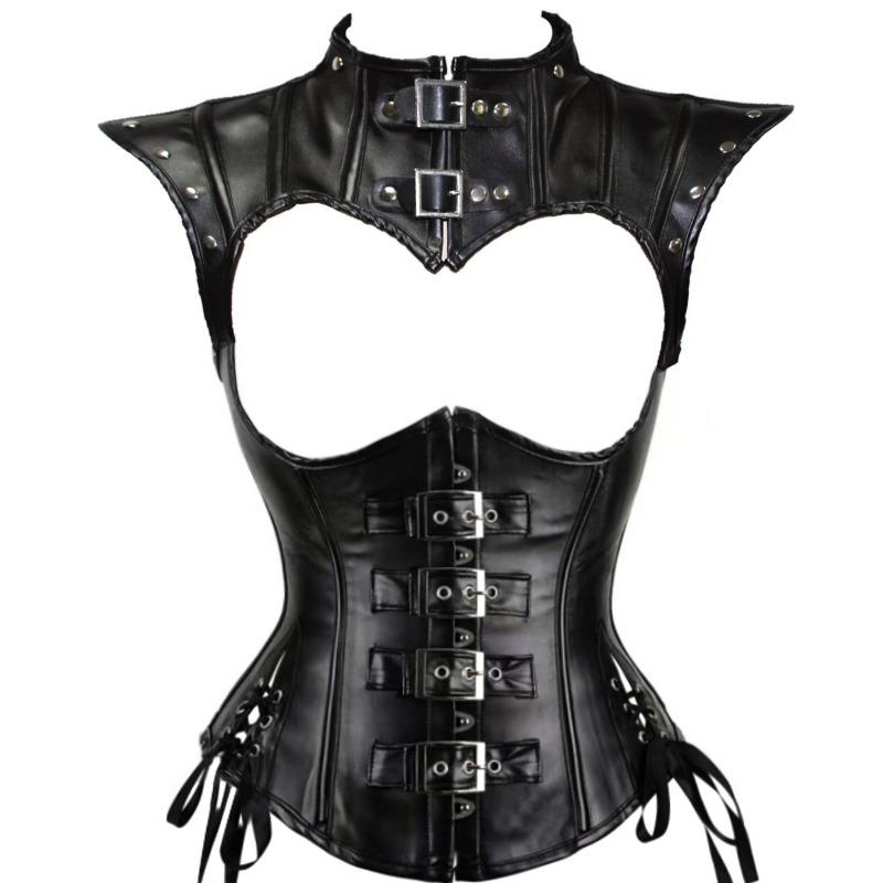 Dámský Rock Steampunk Korzet z Umělé Kůže Stahovák Pasu Šála Set