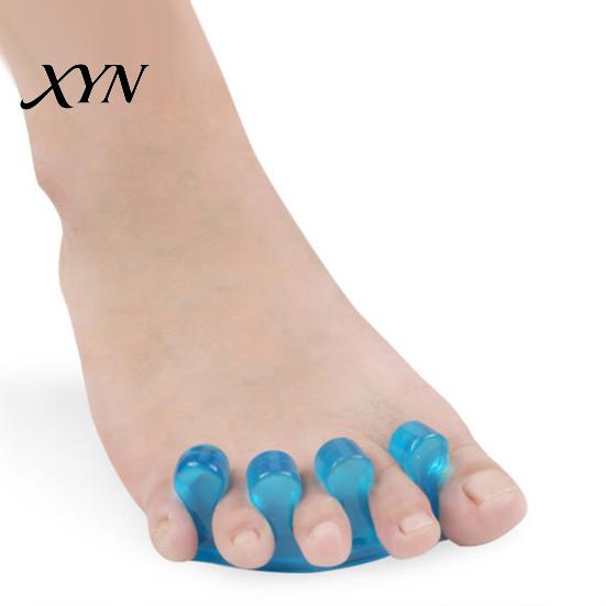 Sensitive Skin Foot Care 1 Pair Toe Separator for Overlapping Toes, 3-Hole Blue Gel Bunion Corrector, Transparent Soft SEBS Spacer Hallux Valgus,
