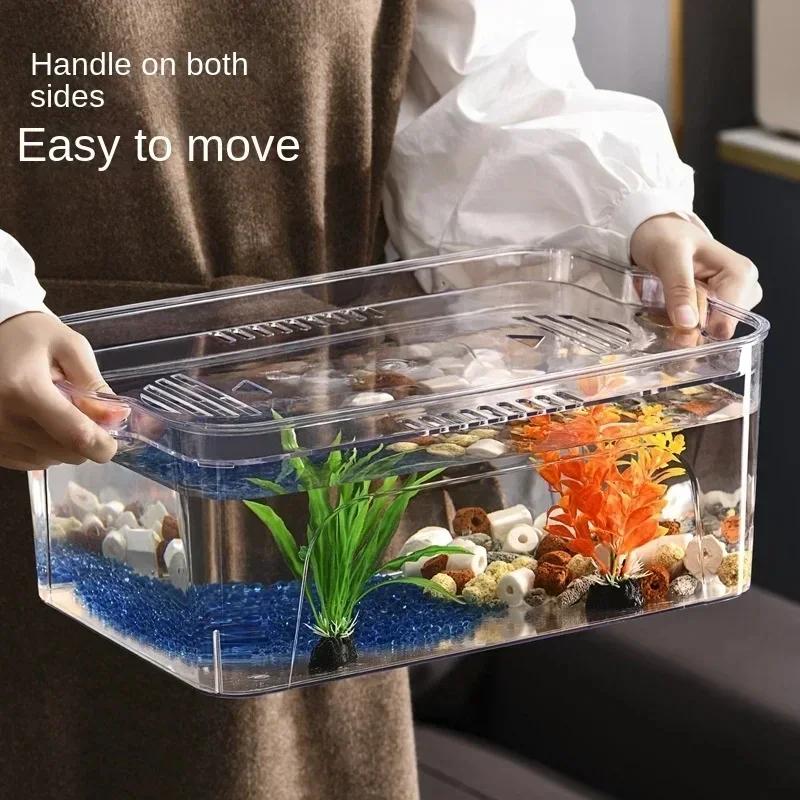 Transparent Square Fish Tank High Quality Plastic Goldfish Tank Aquarium Betta Fish Breeding Box Aquariums Table Decoration