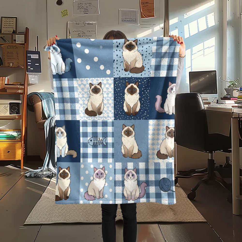 Blue checkered puppy Print Flannel Blanket,High quality Comfortable for All Seasons,Home Decor,Warmth and Comfort,Perfect for Christmas Gifts 80cm x 120cm