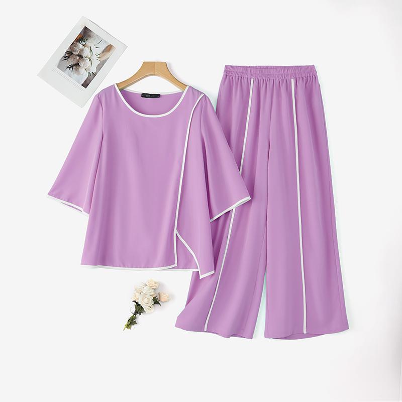 

ZANZEA Женские повседневные комплекты из блузки и брюк с рукавом 3/4 из двух предметов 5XL фиолетовый