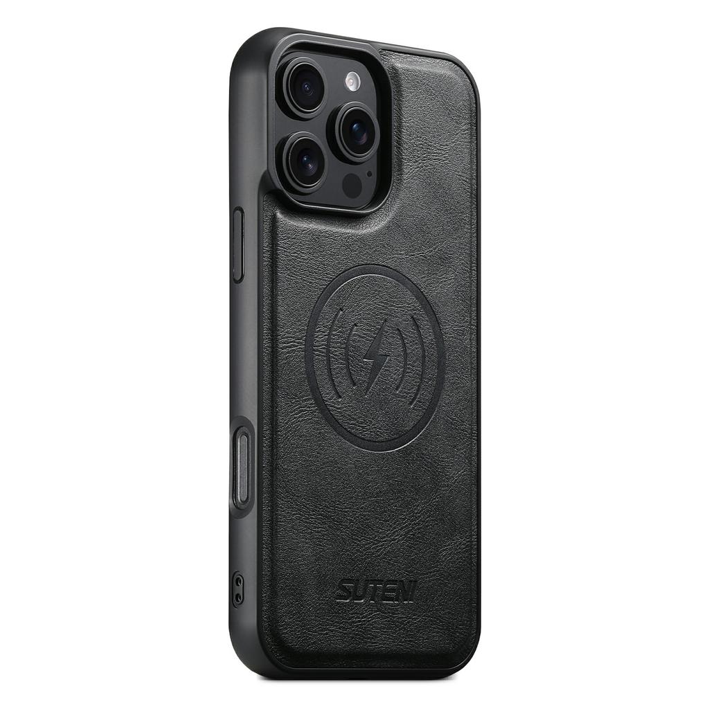 SUTENI G5 For iPhone 16 Pro Case Compatible with MagSafe Cowhide Texture Leather Back Cover