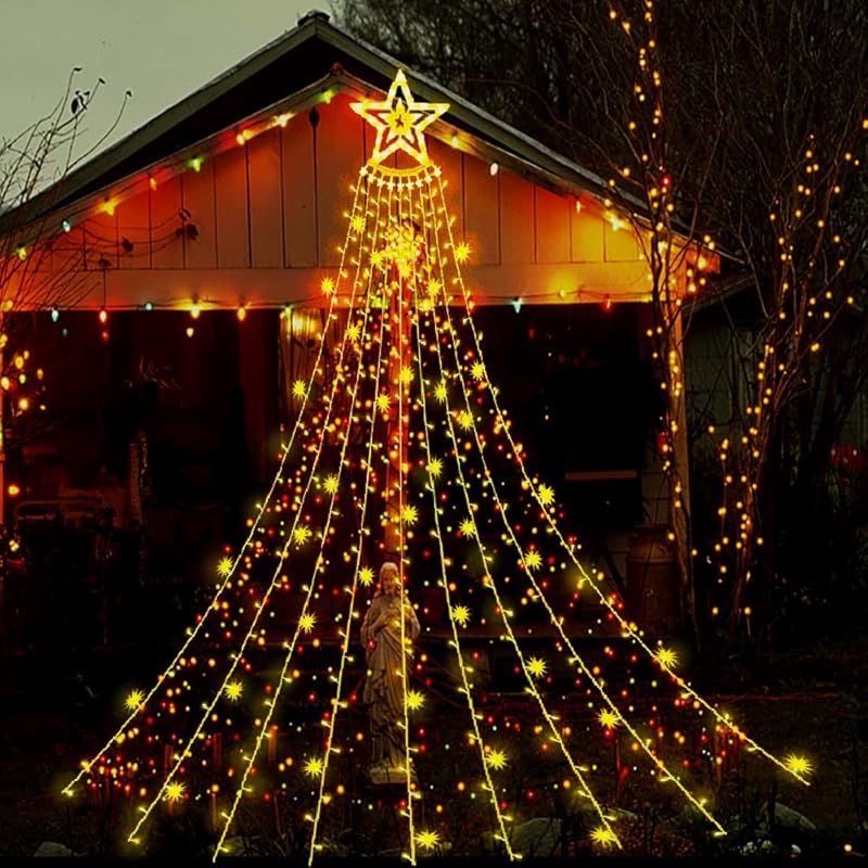 Outdoor Christmas Decorations, Aokudoni 12.6ft 350LED Waterfall Lights, 8 Modes Christmas Lights, Christmas Decorations for Tree, Outdoor Christmas
