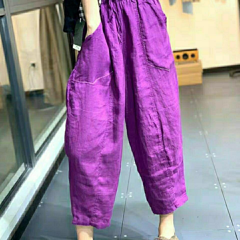 Frühling Herbst Original Literarisch Retro Stickerei Stich Tasche Locker Lässig Vielseitig Hanf Karotte Blasehose