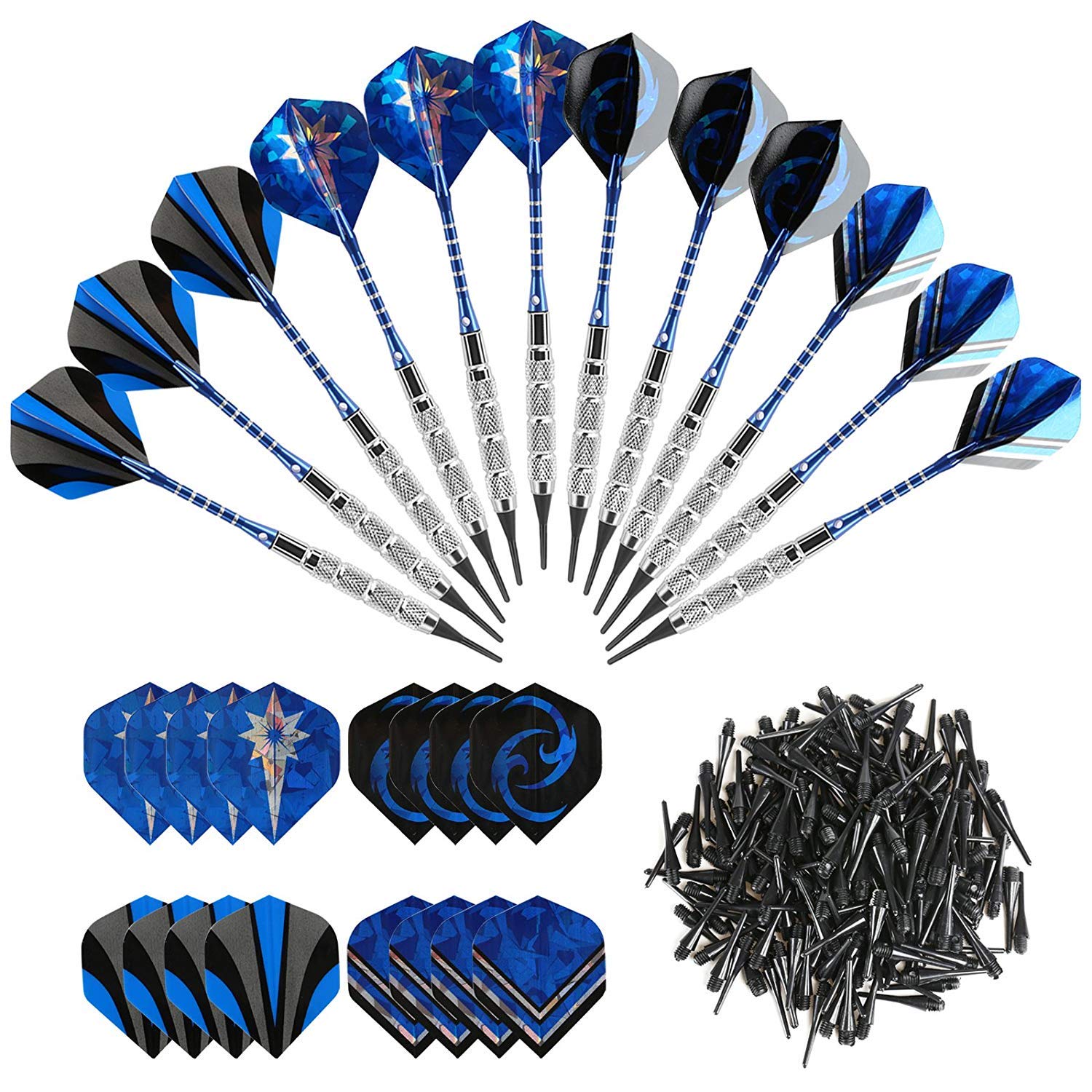 

GWHOLE 18g soft darts with 16 flights and 200 plastic tips 2BA, for practice.