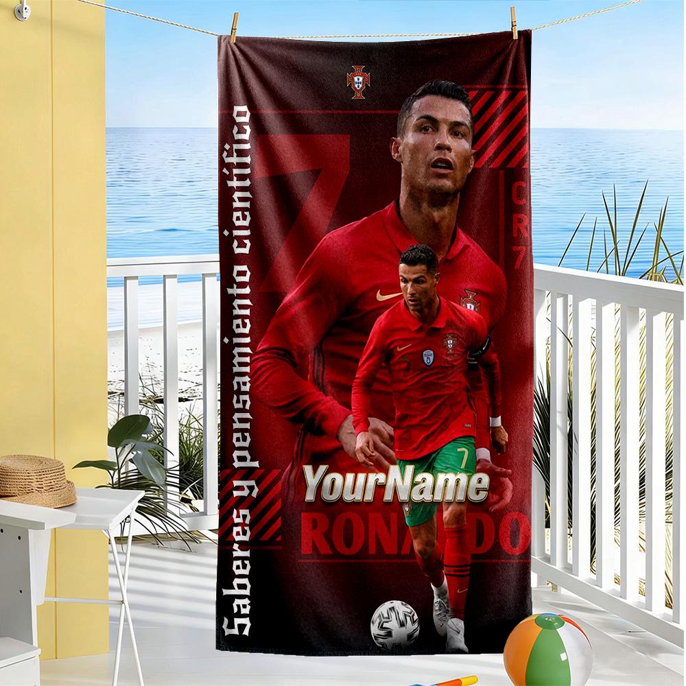 Cristiano Ronaldo Personalisiertes Text Strandtuch Weich Langlebig Schnelltrocknend Geeignet für Schwimmen Fitnessstudio Camping Yoga Urlaub