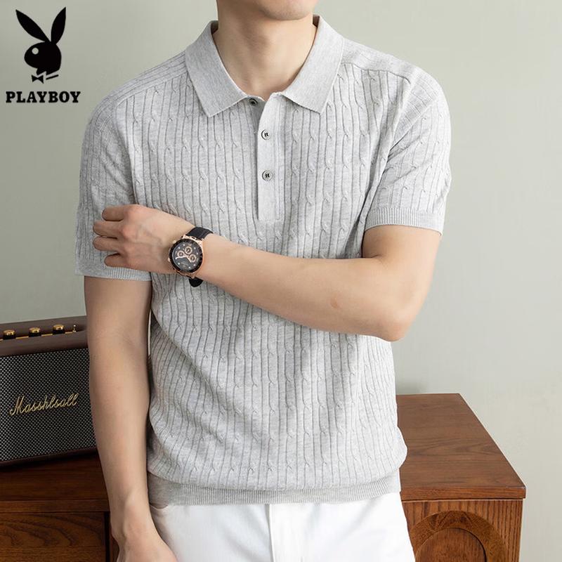 

PLAYBOY Men s Summer Knitted Short Sleeve Polo Shirt 3XL