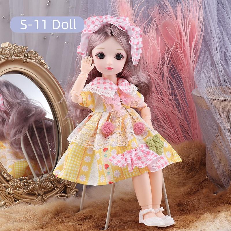 BJD Doll for Girls 30cm Anime Doll 23 Joint Movable Body with Skirt Hat Headdress Dress Up DIY Toy