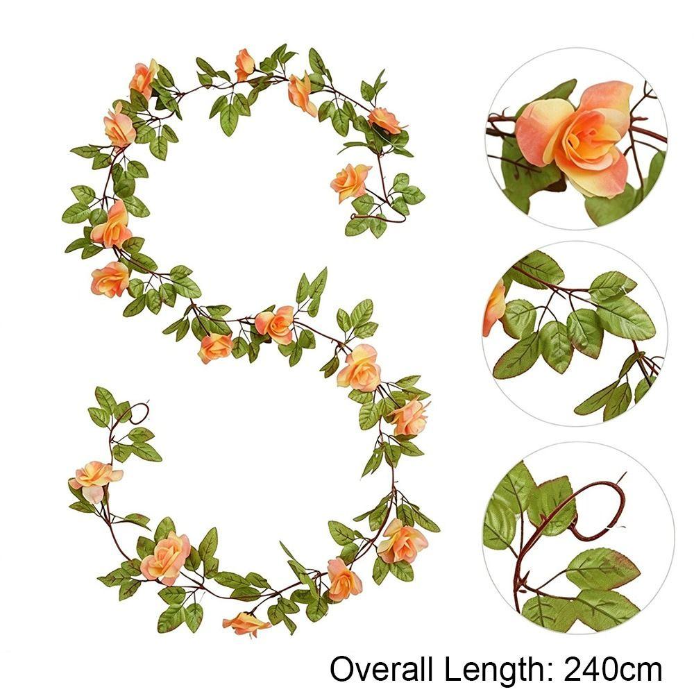 Multicolor Rose Artificial Flower Vine Green Leaves Silk Prtals Simulation Flower Vine Accessories Length 240cm