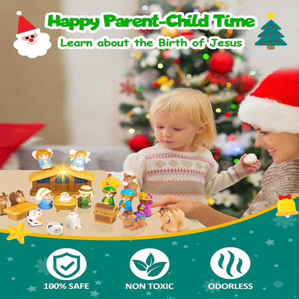 Nativity Advent Calendar, 25PCS Story Nativity Scene Playset, Religious Advent Calendar