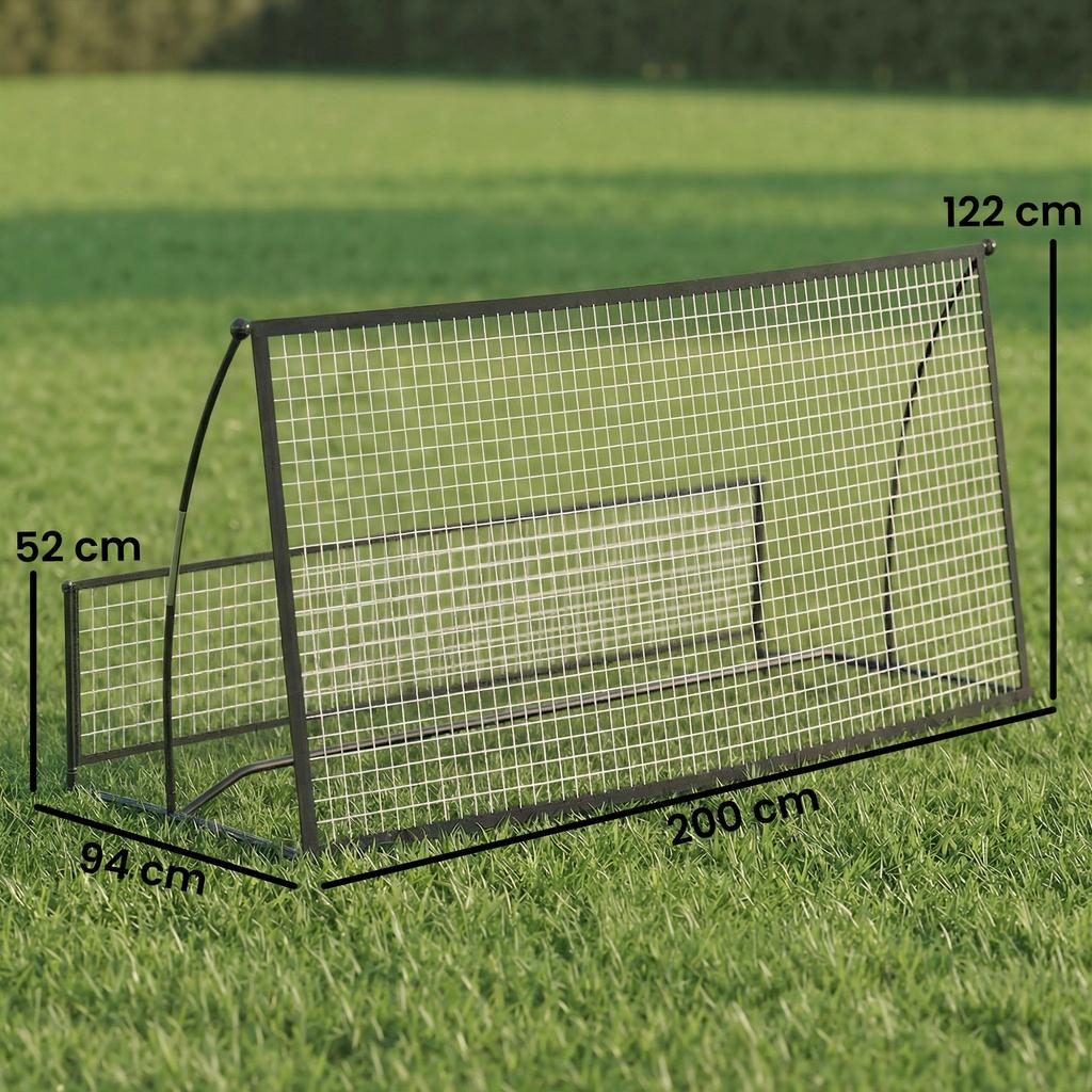 Portable Football Rebound Net 2-in-1, Double-Sided, with Carry Bag and Ground Stakes, 200x94x122/52cm, Black