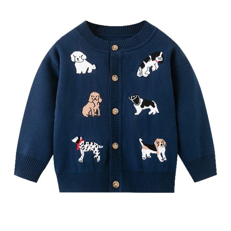 Kids' Spring/Autumn Korean Cartoon Puppy Jacquard Cotton Cardigan Sweater for Boys & Girls