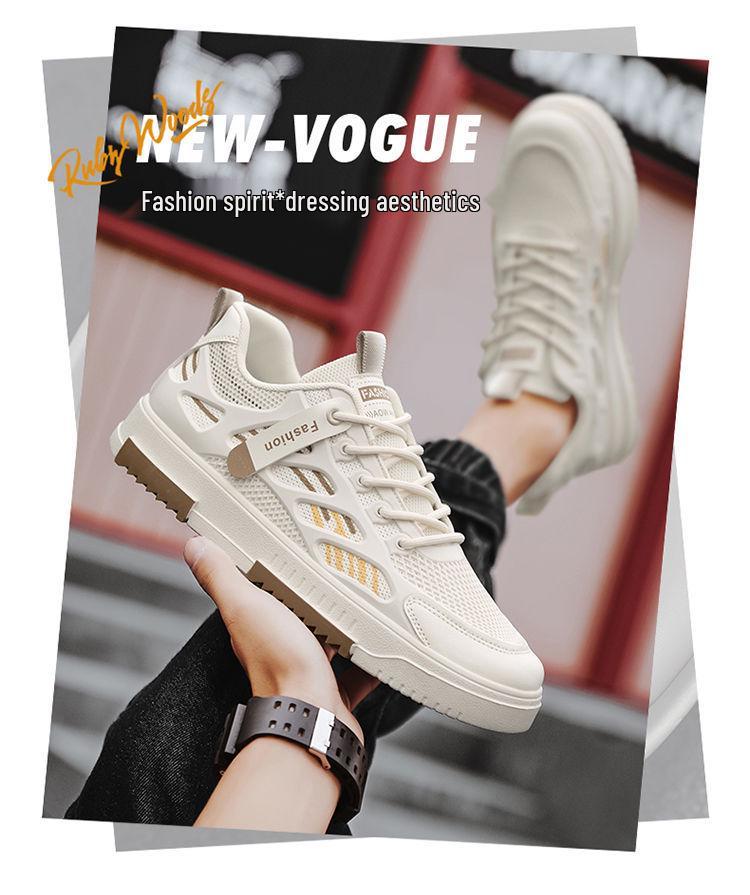 2024 Summer Men's Trendy White Mesh Sneakers - Breathable and Versatile Casual Skate Shoes