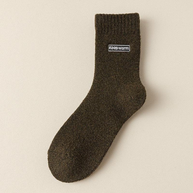 Wollsocken Herren Mittellange Socken Saison Warm Plüsch Verdickt Frottee Socken Bestickte Buchstaben Super Dicke Herrensocken