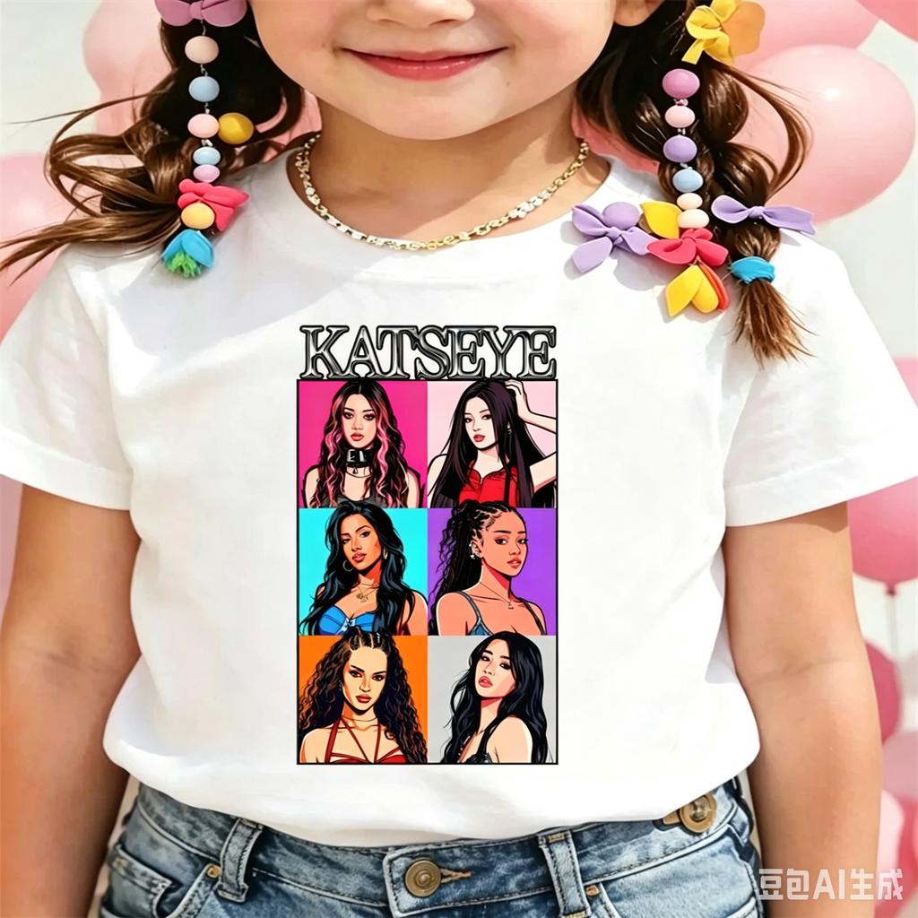 New Katseye Merch Kids T Shirt Harajuku Fashion Streetwear KATSEYE Printed Design T-Shirt Girl Vintage Short Sleeve Tee
