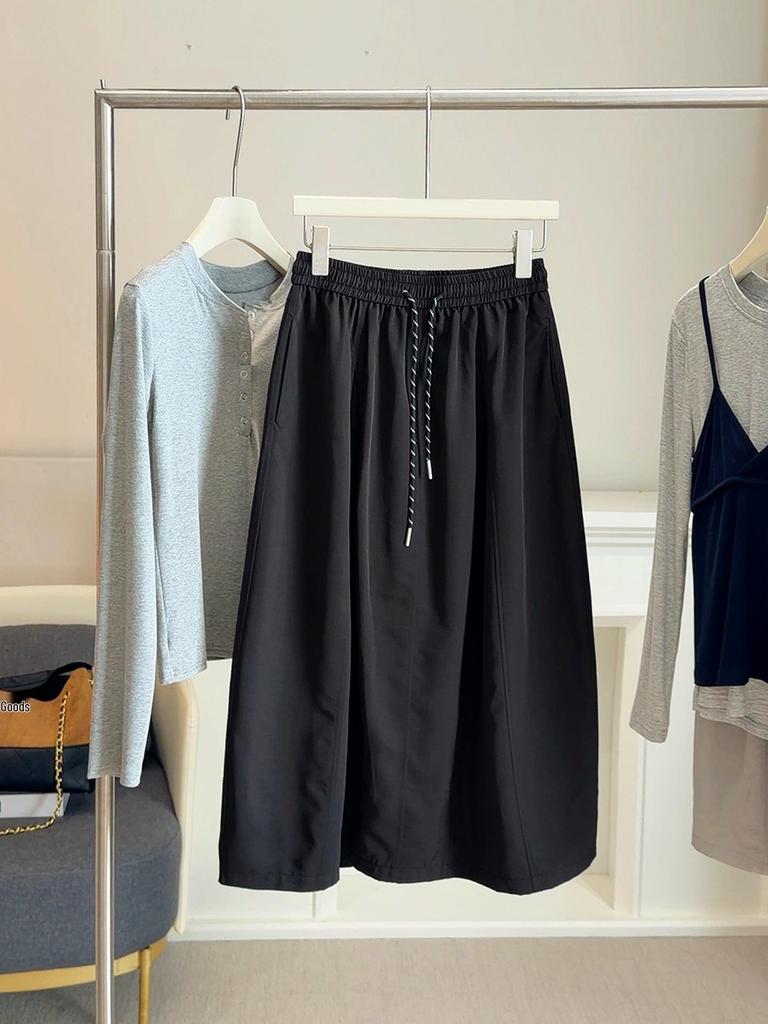 Petite High-Waisted Slimming Dark Blue A-Line Workwear Bubble Skirt for Women, 2026 Spring Collection