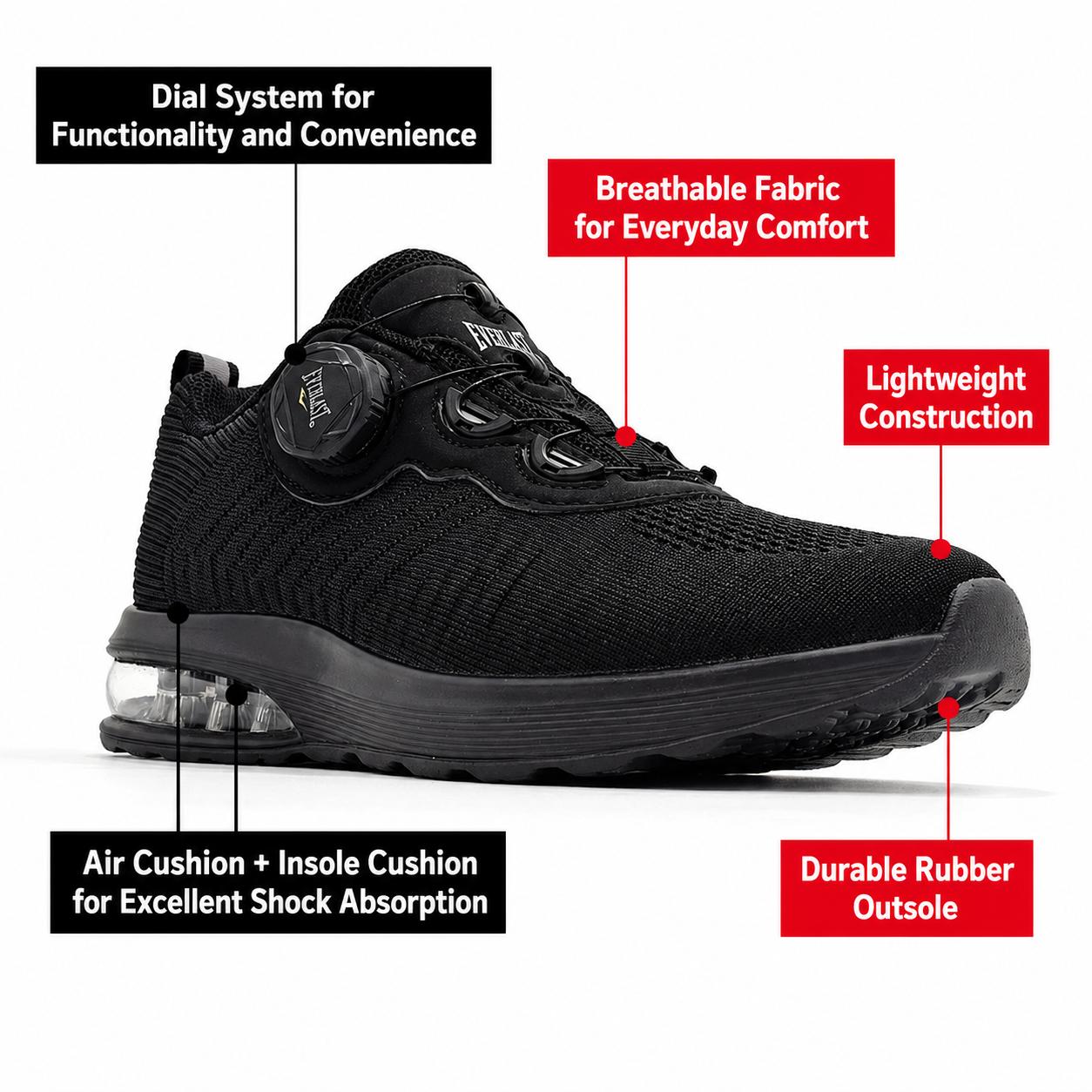 Everlast Zelens Black Lightweight Cushioning Boa System Running Shoes 36 чёрный