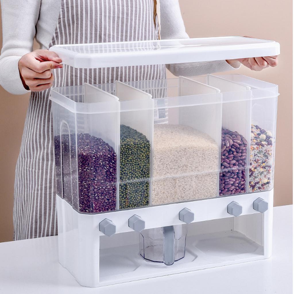Wandmontierter Getreidespender Küchen-Lebensmittelaufbewahrungsbehälter Reis-Körner-Spender Transparent Separate Versiegelte Vorratsgläser