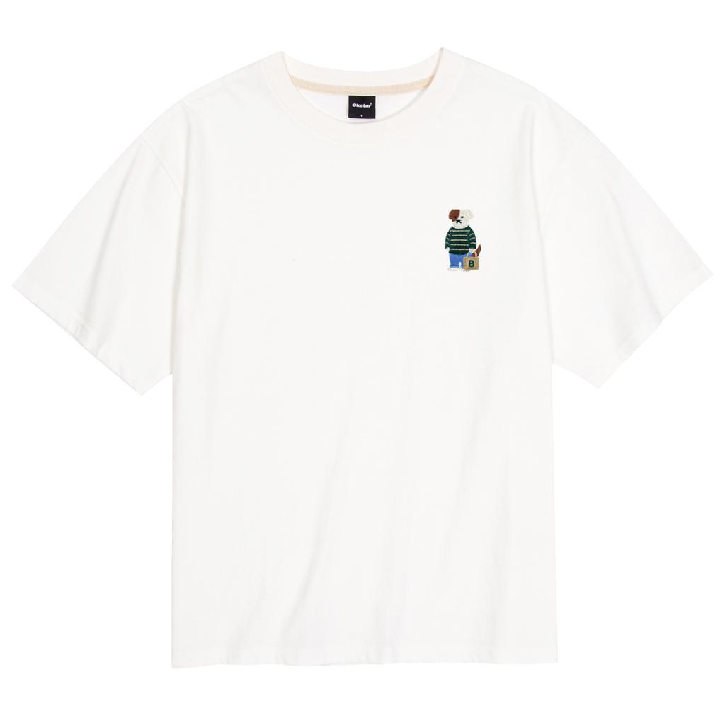OKSTAR Cool Cotton Oversized Mini-Me Casual Brodog Embroidered Short Sleeve Tee