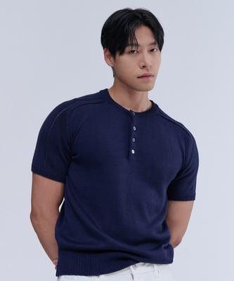 NINEZ Henley-Hals Kurzarm Muskelstrick (Marine)