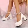 Women's Spring Thick Soled High Heels Fashionable Simple Versatile Shallow Mouth Round Head Daily Coarse Heels Women's Shoes