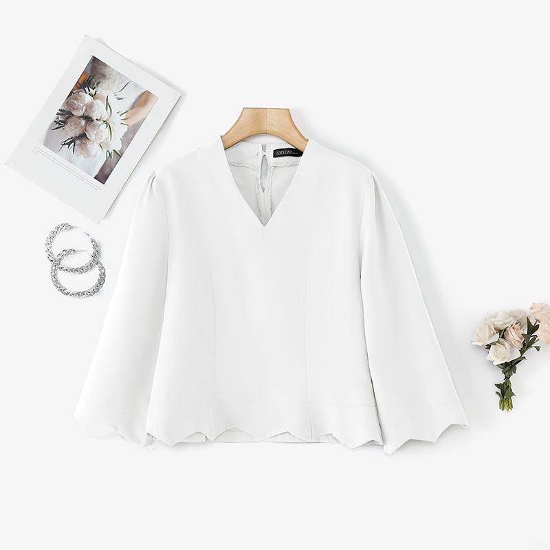 

ZANZEA Women V-neck Loose Casual 3/4 Sleeve Plain Blouse 5XL белый