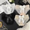 Ruffle Women's Underwear Transparent Mesh Briefs Lingerie Triangle Bow Panties Girl