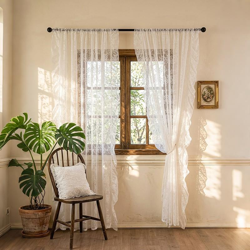TK French Ruffle Sheer Curtain Bedroom Living Room Lace Fabric Window Door
