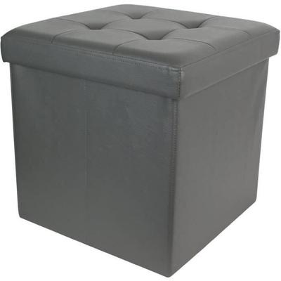 Home Deco Factory HD3401 Pouf Coffre De Rangement Pliable Carré Simili Cuir Capitonné Gris H38 X 38 X 38 Cm