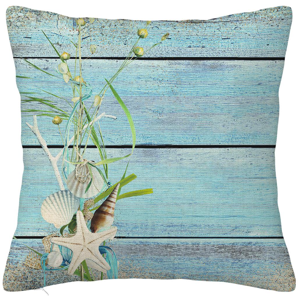 Wood grain marine anchor cyan linen pillowcase sofa cushion cover home decoration can be customized for you 40x40 45x45