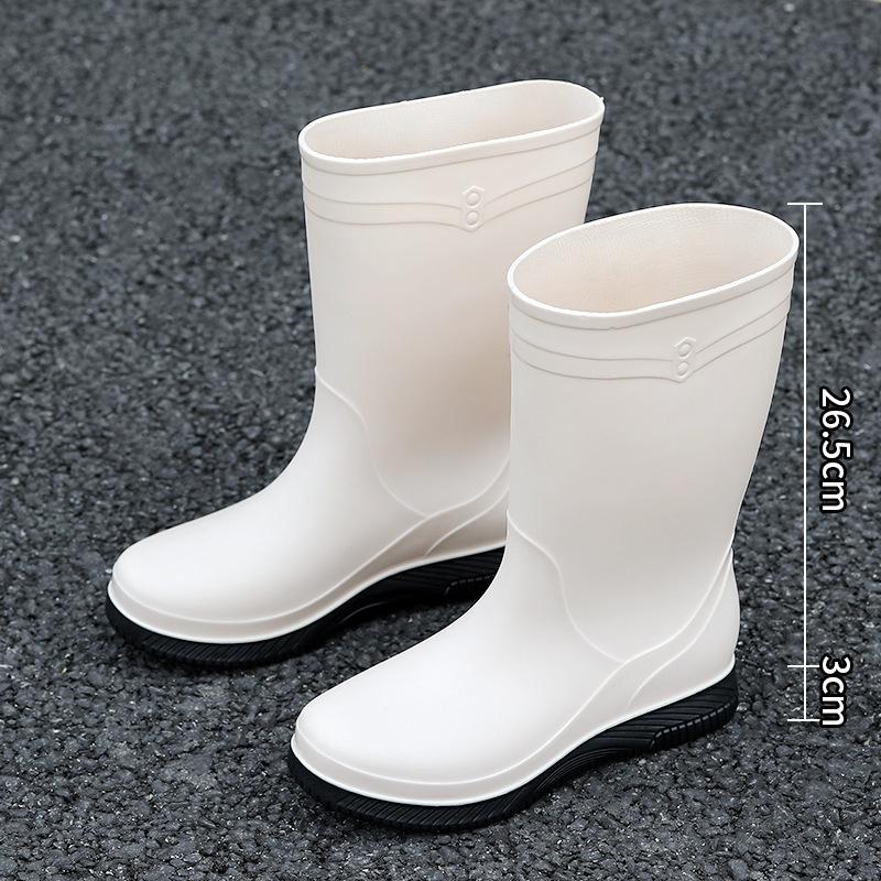 New PVC four-season medium tube rain shoes women's fashion waterproof shoes wear-resistant and non-slip water boots rain boots Japanese