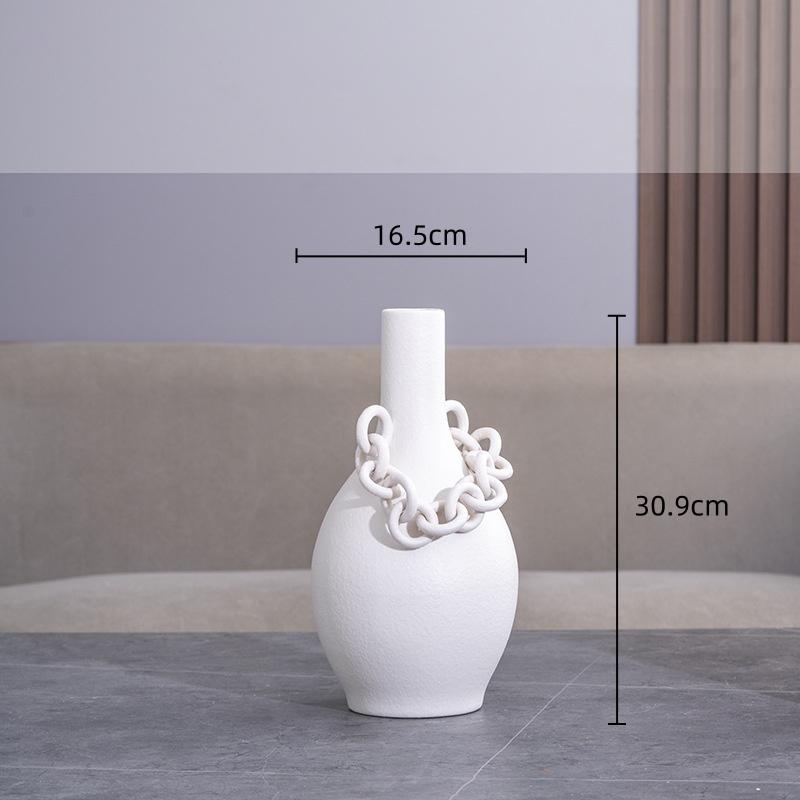 White Ceramic Vase Hollow Chain Geometric Buckle Porcelain Bottle Ceramic Handicraft Room Decoration Accessories Flower Vase