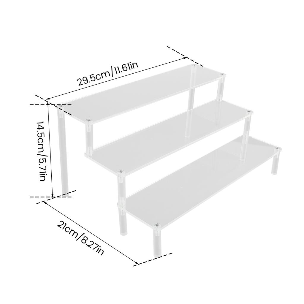 Acrylic Riser Clear Display Stand Cologne Organizer Acrylic Shelves 3 Tier Shelf for Amiibo Funko Figures Toys Cupcake Food Dess