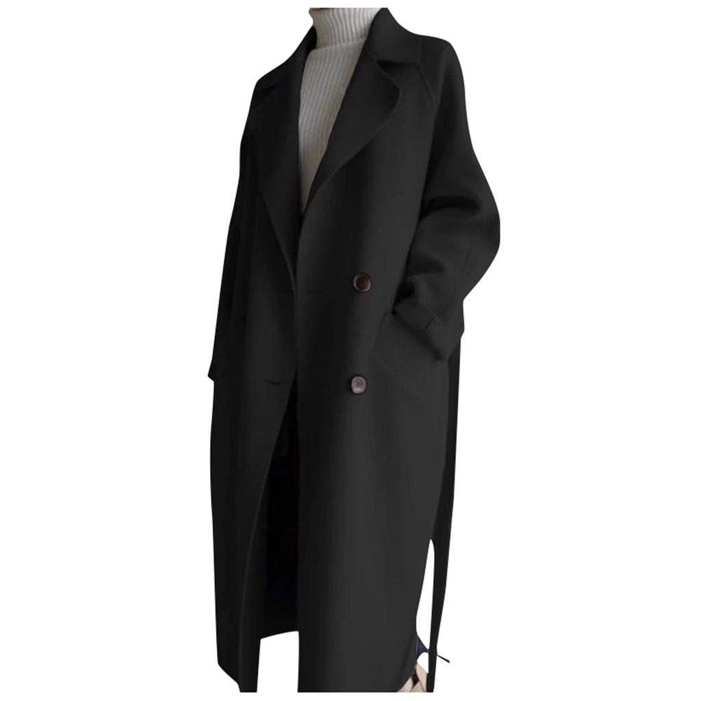 Casaco trench coat feminino oversize lapela cashmere lã mistura cinto outwear jaqueta