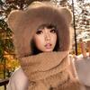 Cute Bear Hat Gloves Three In One Scarf Plush Hat for Women In Winter Riding Easy Outdoor High End Warm Hat