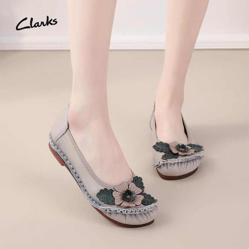 Fashion Summer New Ethnic Style Genuine Leather Flower Single Shoes Casual Flat Bottom Women's Shoes for Middle and Elderly Mom's Shoes