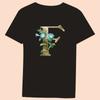 Gold Flower Letter 3D Printing Series Women's Black T-shirt Casual Large Top